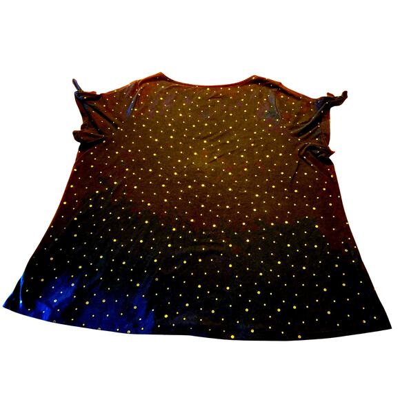 LANE BRYANT Short Sleeve Shirt Cold Shoulder 26/28 Black With Gold Dots - Picture 2 of 4